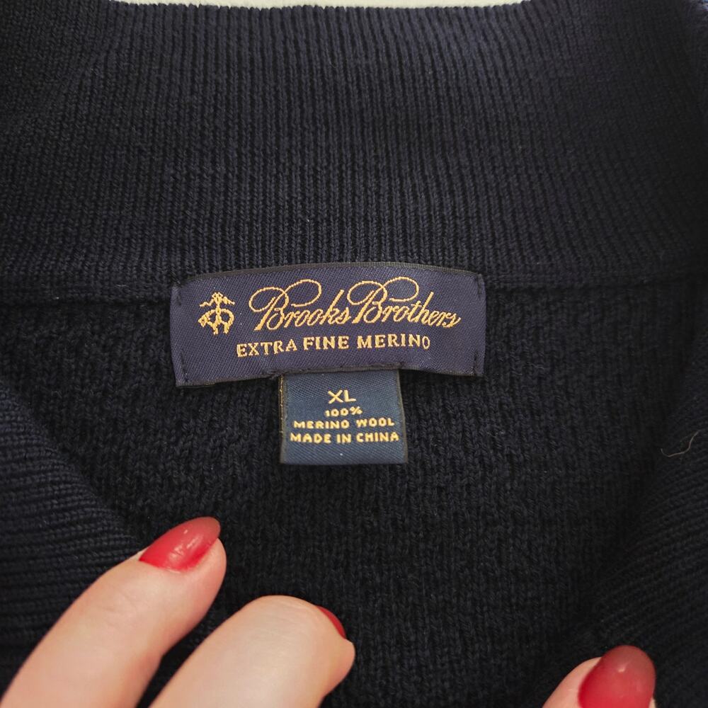 Brooks Brothers Navy Blue Extra Fine Merino Wool 1/4 Zip Waffle Knit Sweater XL - Picture 6 of 8